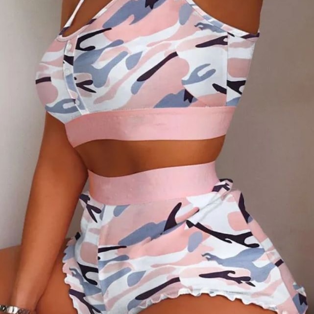 Camo Fined PJ Short Set