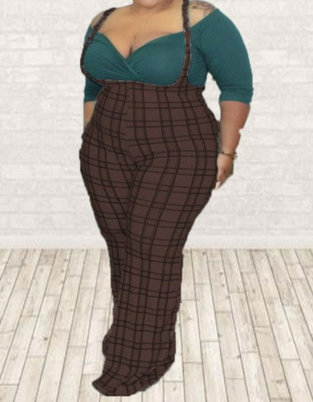 Brown plaid overall Jumpsuit. Shirt not included