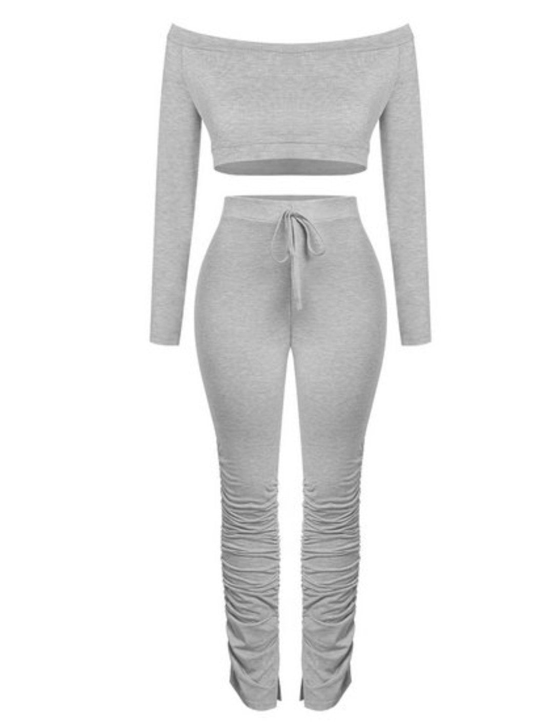 Crop top Drawstring Stacked Pants Set