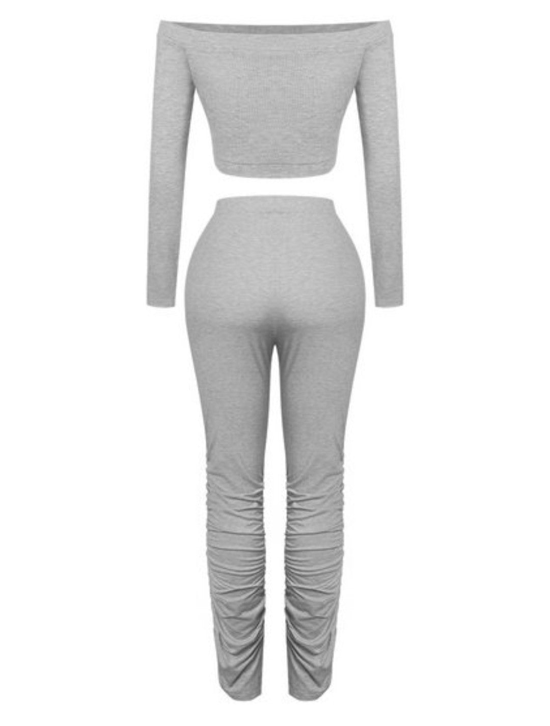 Crop top Drawstring Stacked Pants Set