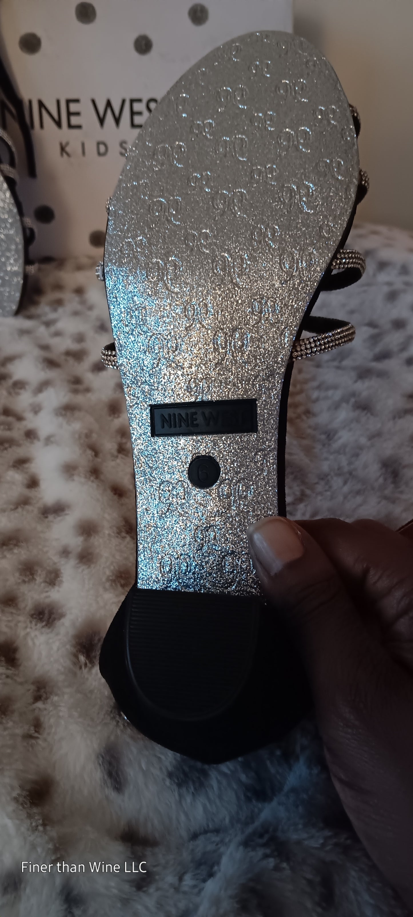 Nine West Kids black suede silver rhinestone-studded heel sandals