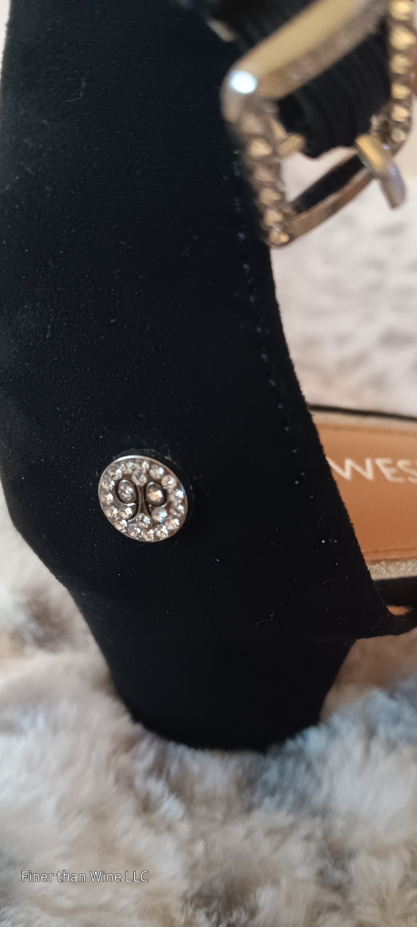 Nine West Kids black suede silver rhinestone-studded heel sandals