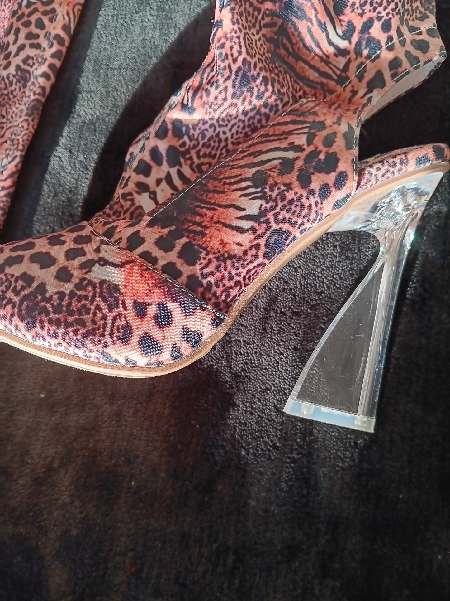 Cape Robbin knee high animal print open toe boots