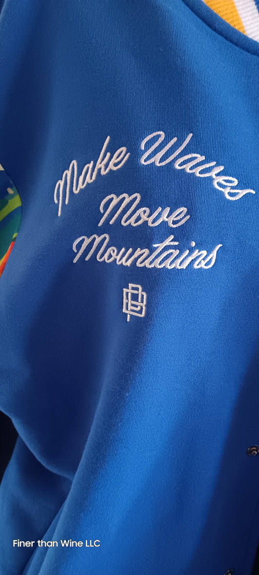 Black Pike Men's Make Waves Move Mountains blue varsity jacket