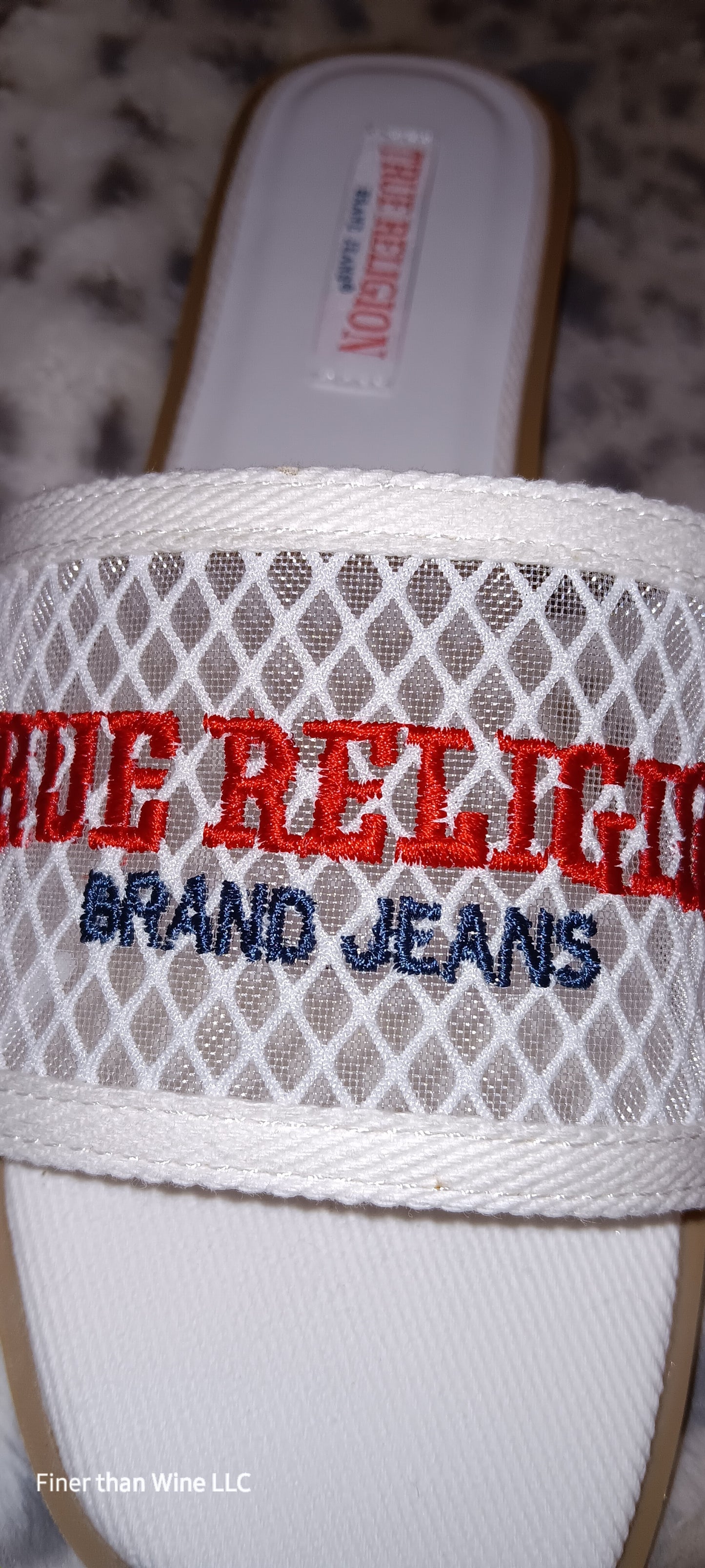 True Religion Brat White Mesh Slides