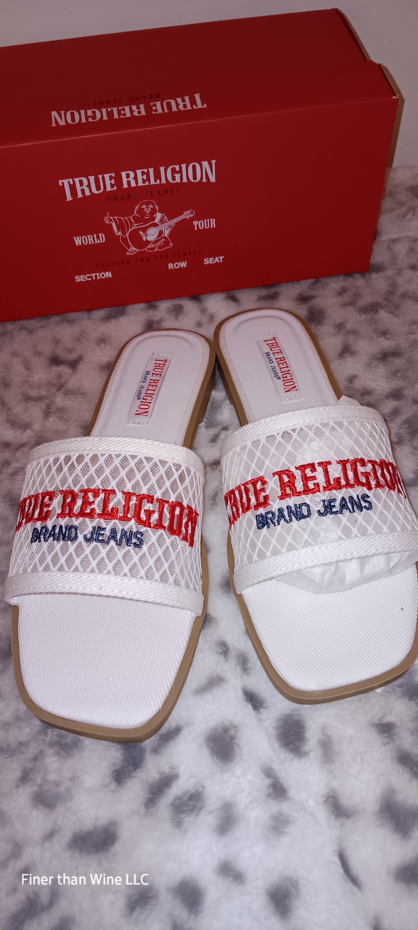 True Religion Brat White Mesh Slides