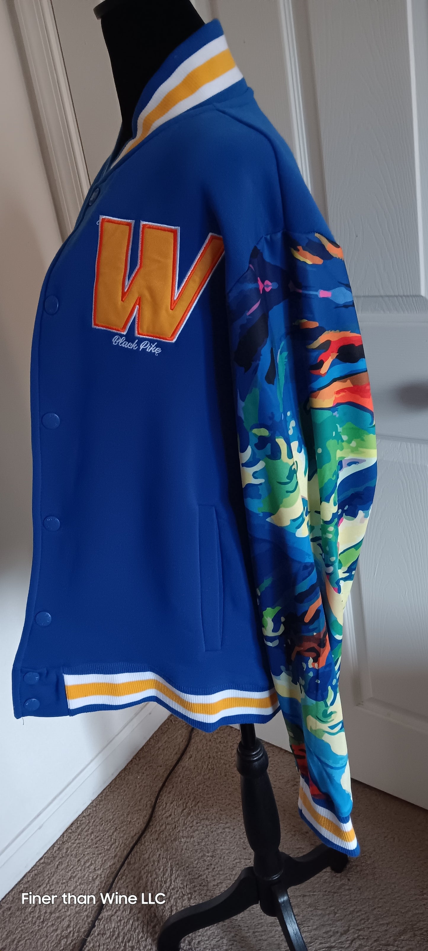 Black Pike Men's Make Waves Move Mountains blue varsity jacket