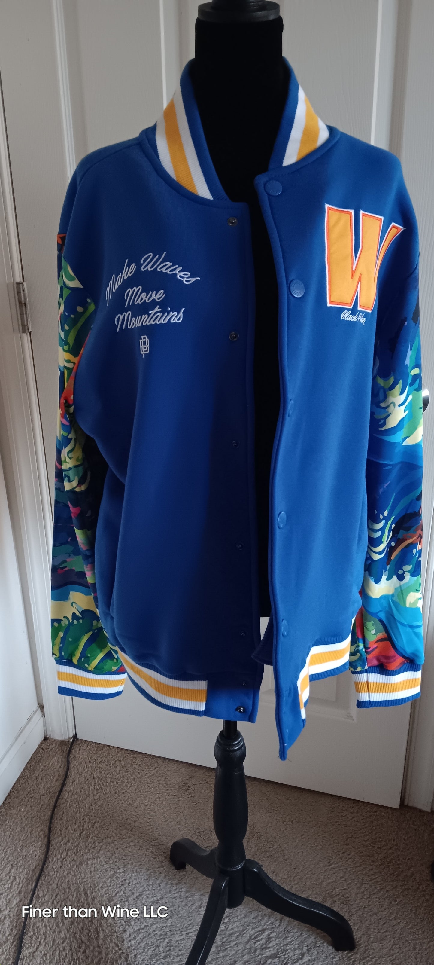 Black Pike Men's Make Waves Move Mountains blue varsity jacket