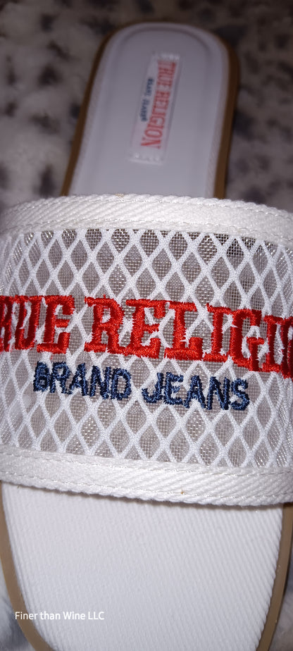 True Religion Brat White Mesh Slides