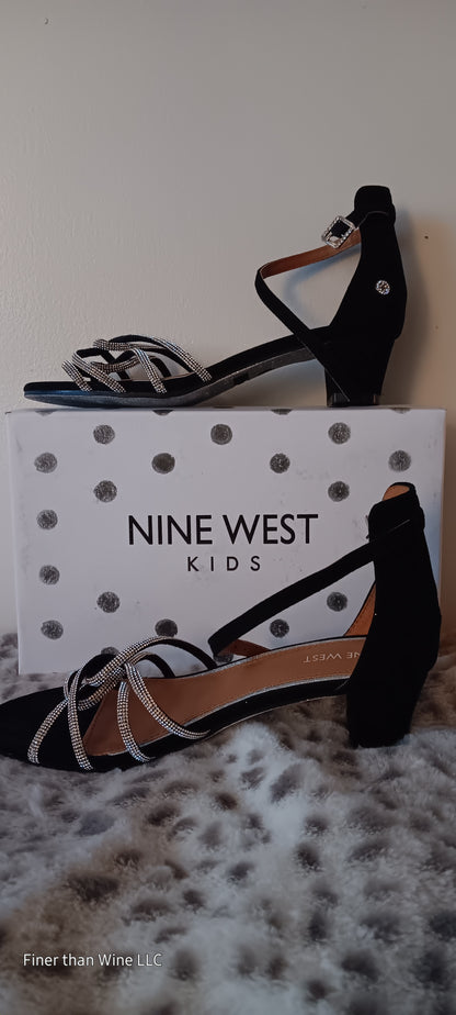 Nine West Kids black suede silver rhinestone-studded heel sandals