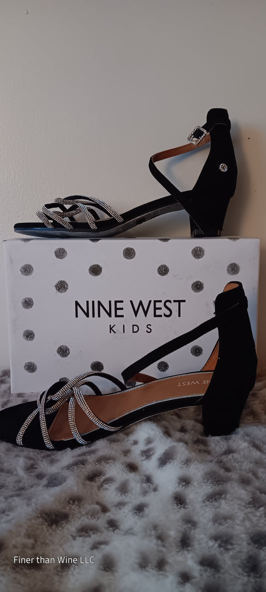 Nine West Kids black suede silver rhinestone-studded heel sandals