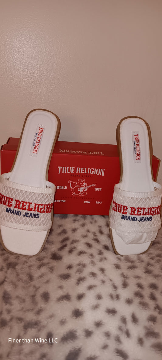 True Religion Brat White Mesh Slides
